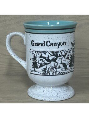 Grand Canyon Arizona Mug speckled pedestal souvenir Eagle Deer Donkey Vtg